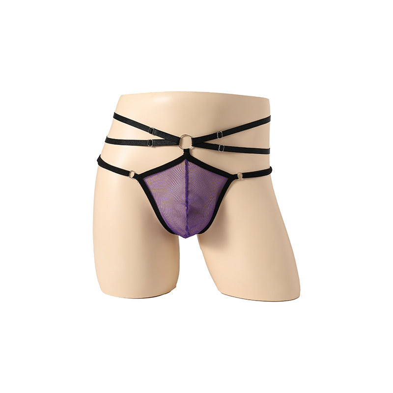 Black Yarn Perspective Elastic Thong