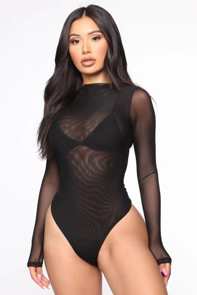 Chic Sheer Mesh Long Sleeve Bodysuit for Layering Outfits