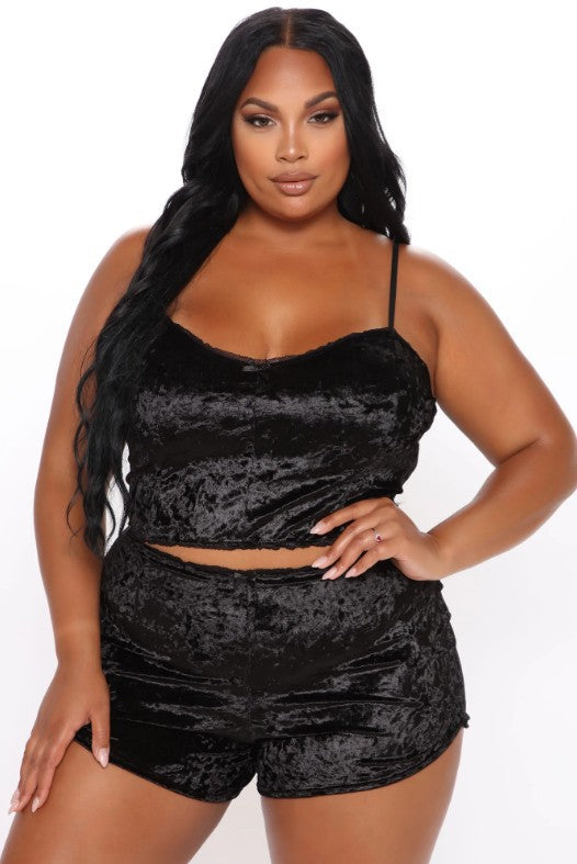 Plush Velvet Camisole and Shorts Sleepwear Set for Lounging