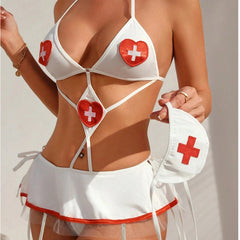 Heart Cross Nurse Costume Set with Cutout Halter Top