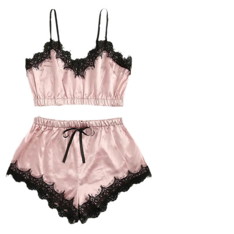 Luxurious Satin Lace Trim Lingerie Set for Comfortable Lounging