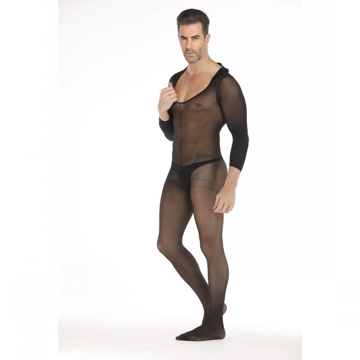 Hooded Long-Sleeve Solid Open-Front Bodystocking