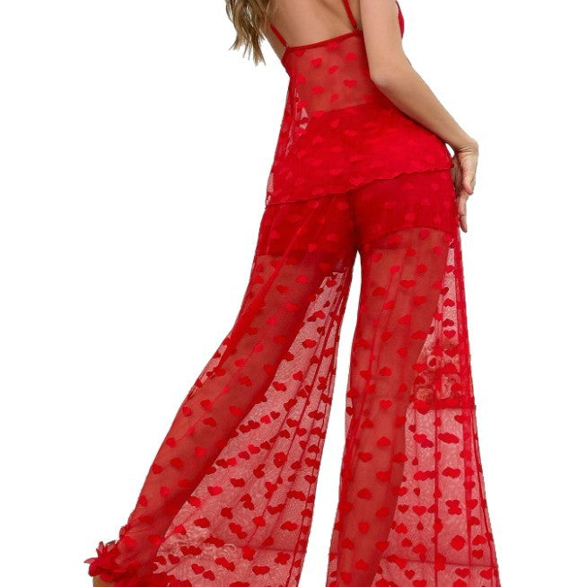 Charming Heart Mesh Lounge Set with Lace Bow Top