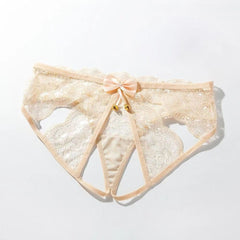 Playful Open Crotch Lace Panties with Ribbon Bow Detail