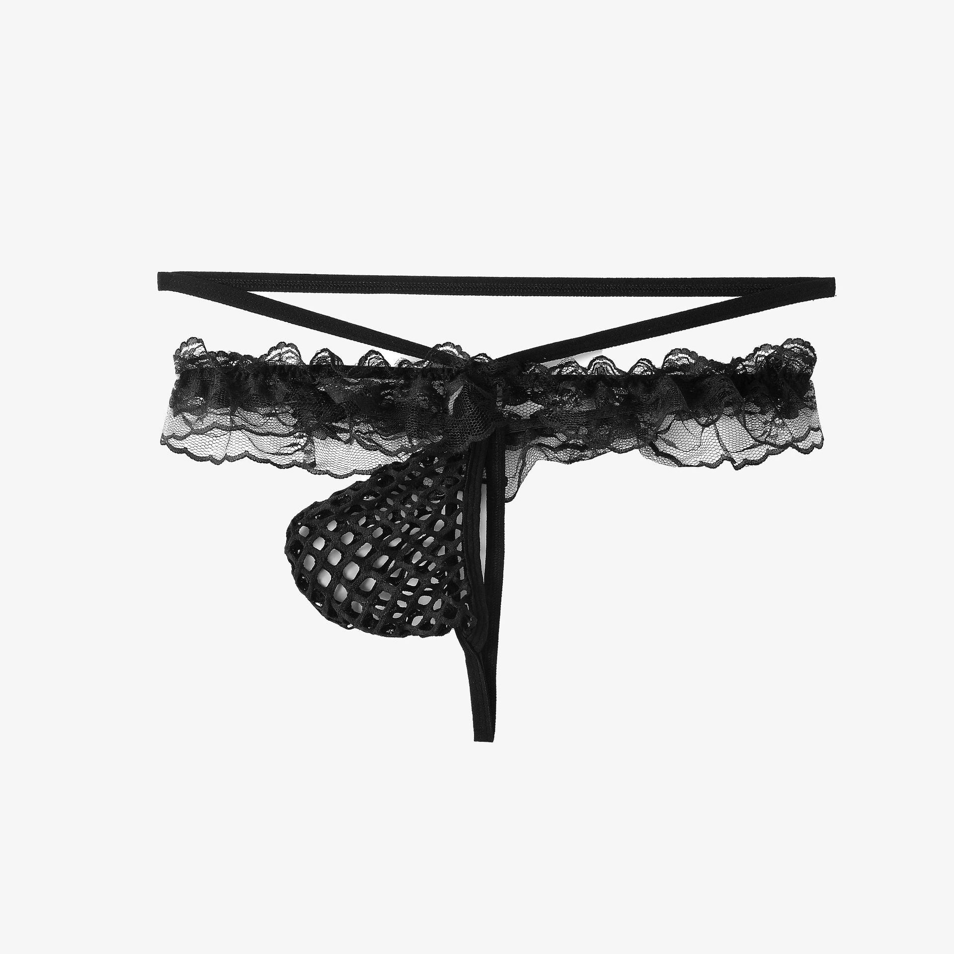 Mesh Lace Splicing Low Waist Strap Briefs