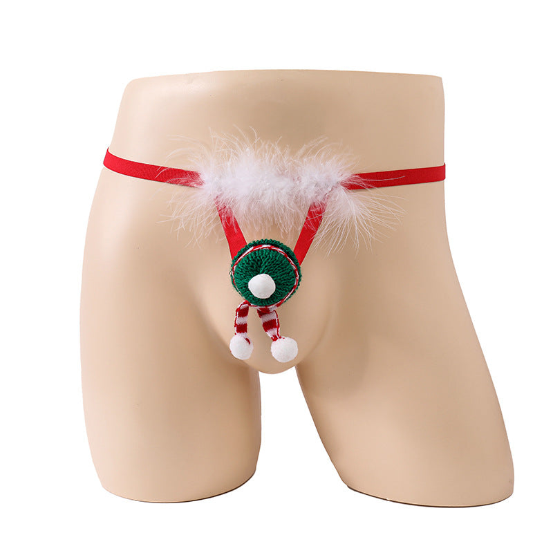 Christmas Feather Thong Underwear