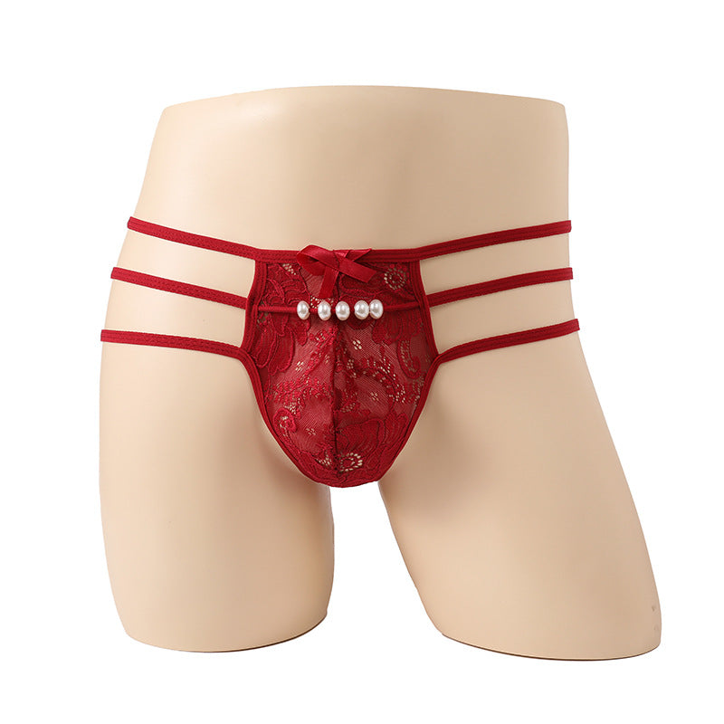Pearl Accent Quadrangle Hollow Underwear