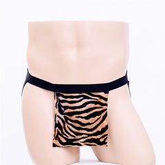 Tiger Print Hollowed-Out Black Thong