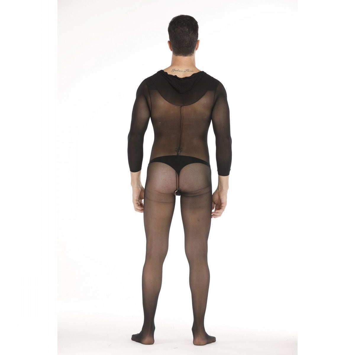 Hooded Long-Sleeve Solid Open-Front Bodystocking