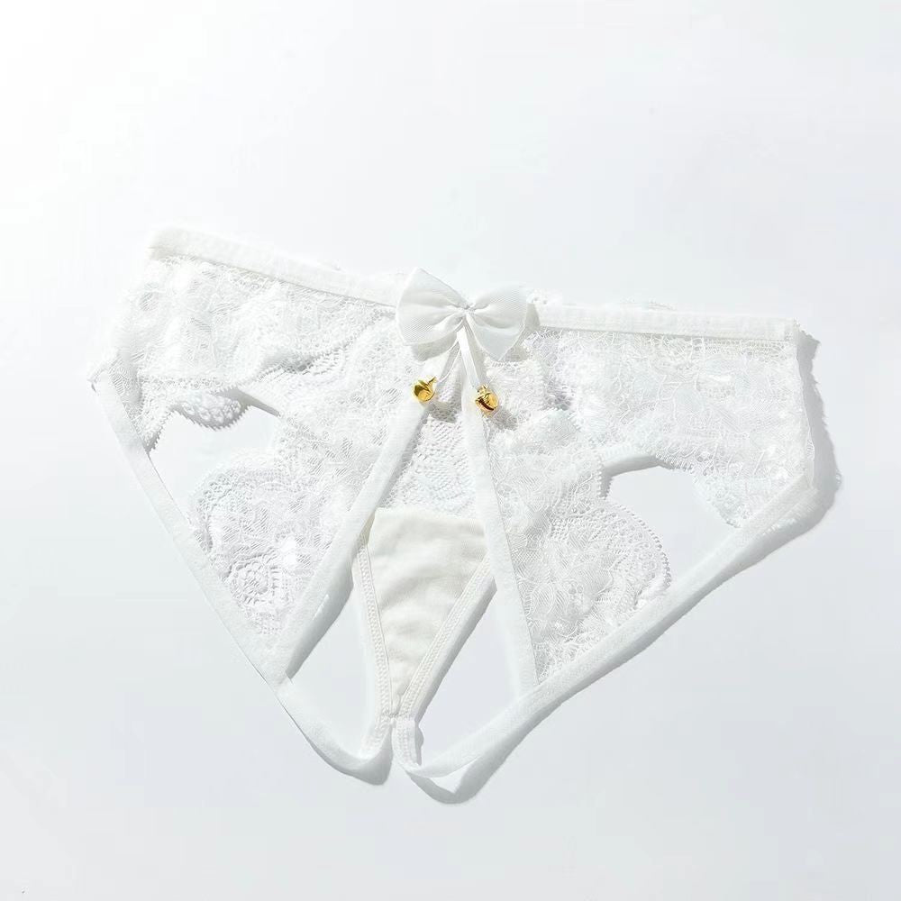 Playful Open Crotch Lace Panties with Ribbon Bow Detail