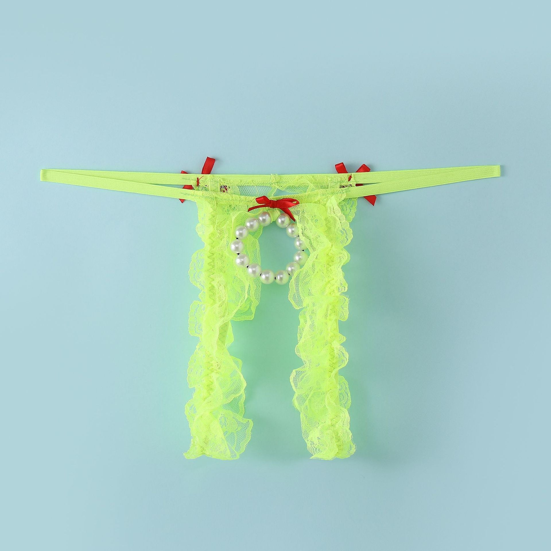 Bow Lace Hollow Crotch Strap Thong