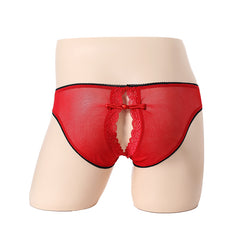 Button Lace Bow Crotchless Thong
