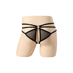 Black Yarn Perspective Elastic Thong