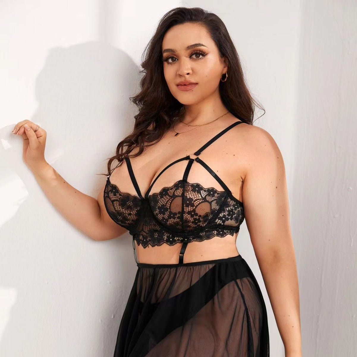 Lace Bralette and Sheer Skirt Lingerie Set