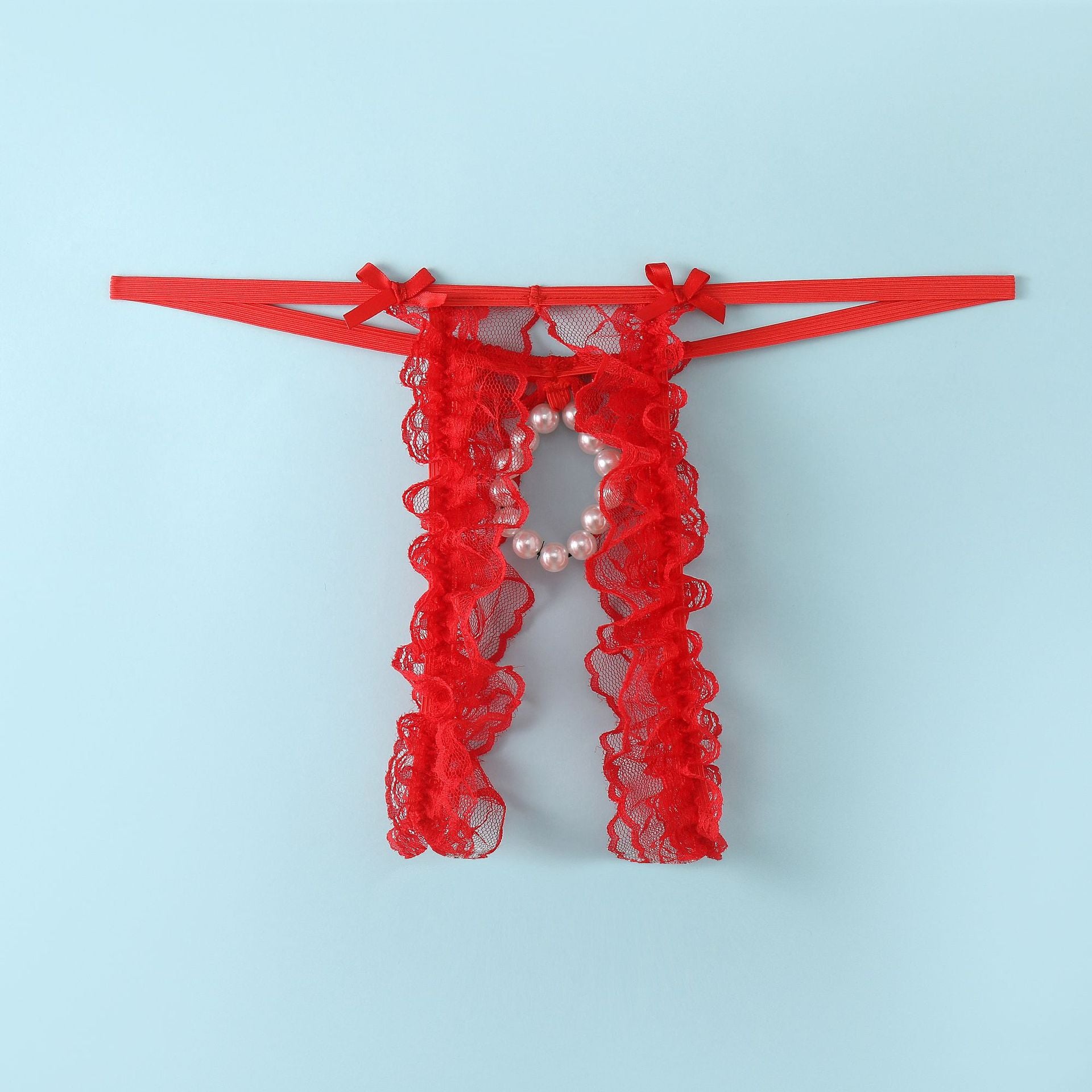 Bow Lace Hollow Crotch Strap Thong