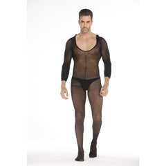 Hooded Long-Sleeve Solid Open-Front Bodystocking