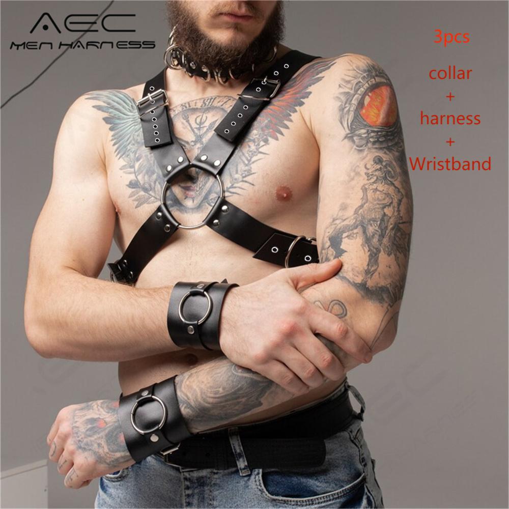 Leather suspender decorative bound shoulder straps