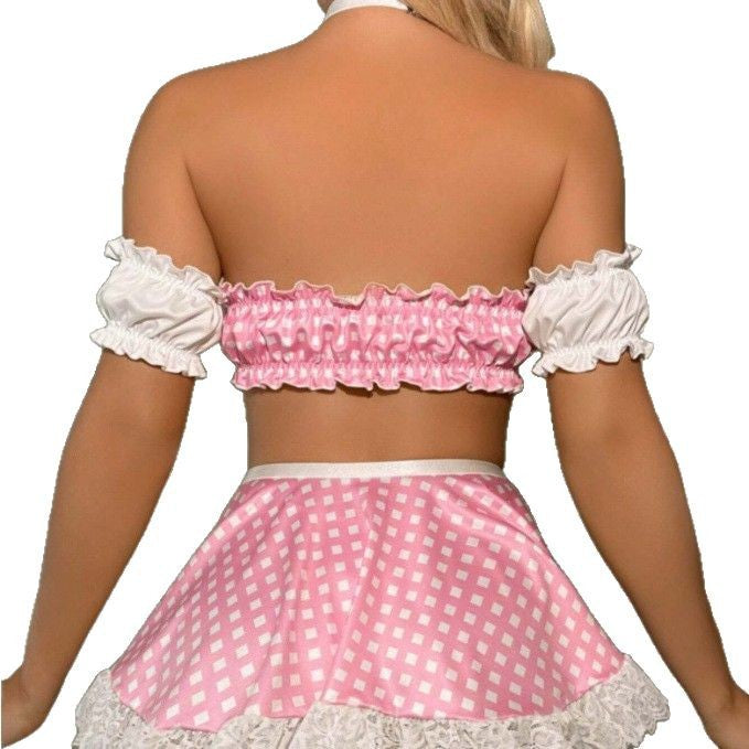 Gingham Milkmaid Inspired Lingerie Set with Apron and Arm Sleeves