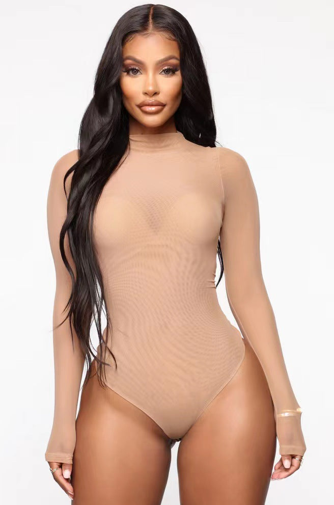 Chic Sheer Mesh Long Sleeve Bodysuit for Layering Outfits