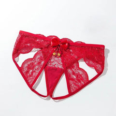 Playful Open Crotch Lace Panties with Ribbon Bow Detail