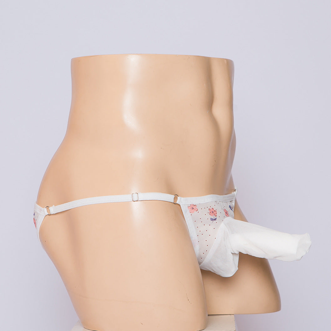 Lace Mesh See-Through Small Flowers Jock Strap Thong