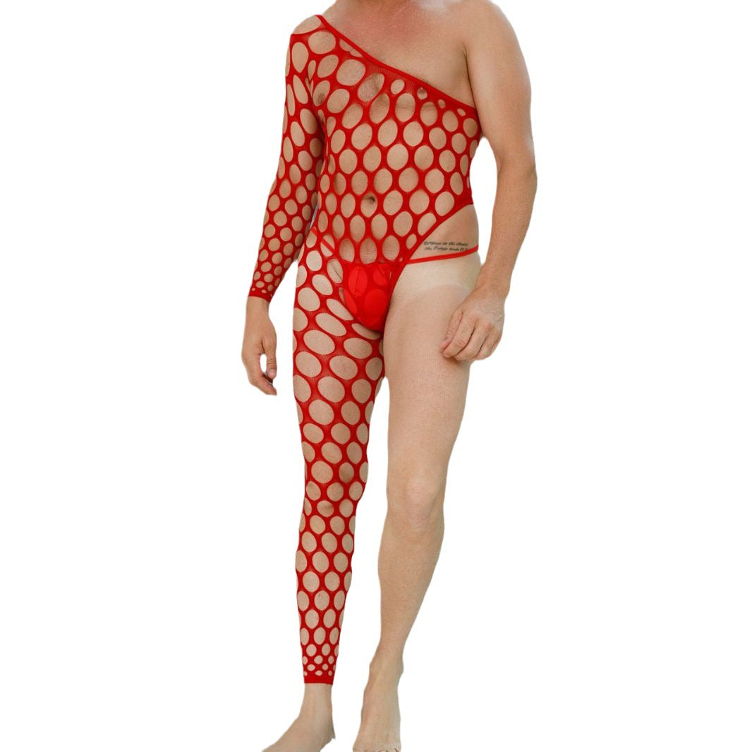 Mesh Jumpsuit with One Side Cutouts