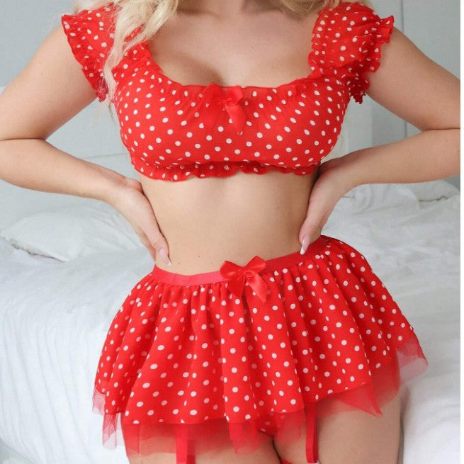 Polka Dot Crop Top and Ruffled Mini Skirt Set