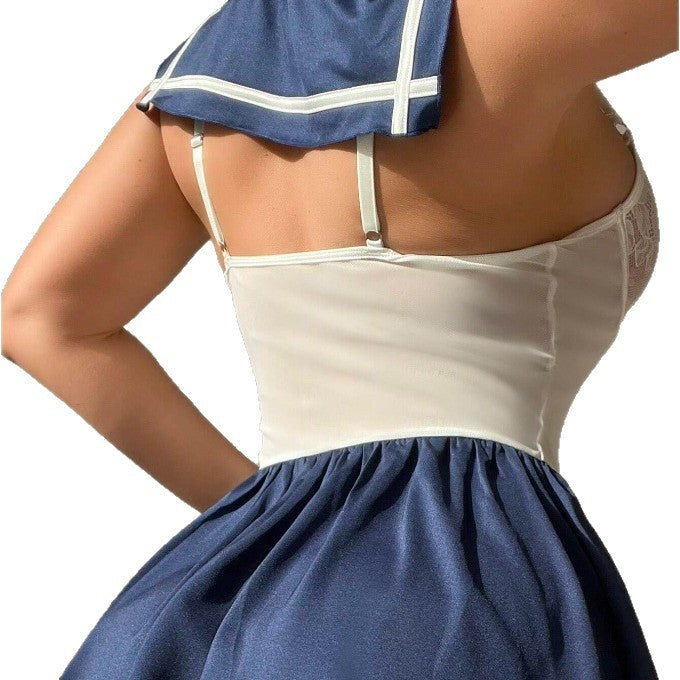 Lace Corset Lingerie Mini Dress with Garter Straps and Bow