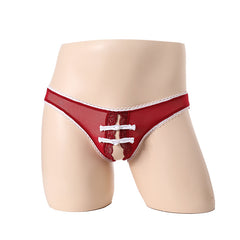 Button Lace Bow Crotchless Thong