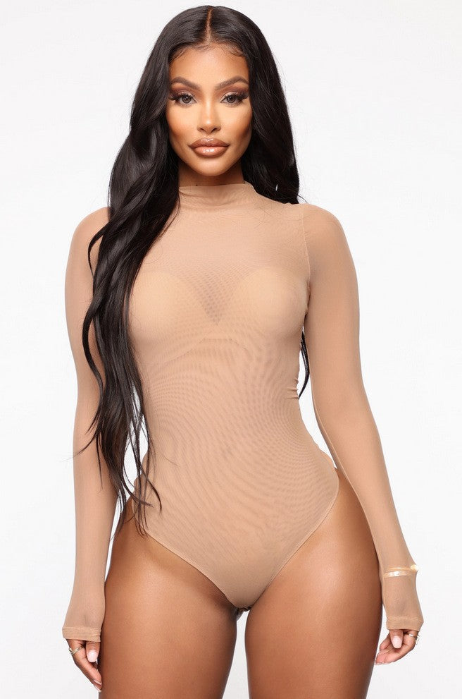 Chic Sheer Mesh Long Sleeve Bodysuit for Layering Outfits