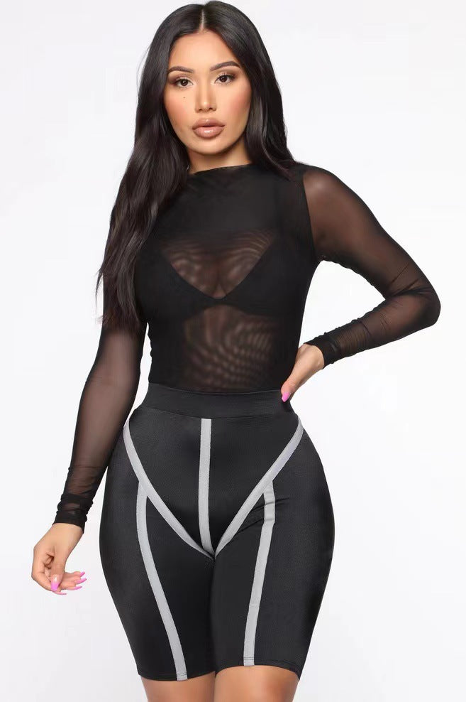 Chic Sheer Mesh Long Sleeve Bodysuit for Layering Outfits