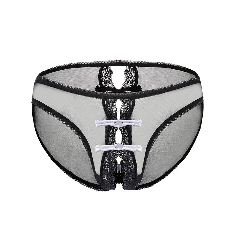 Button Lace Bow Crotchless Thong