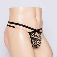 Leopard Print Suspender Mesh Perspective Panties