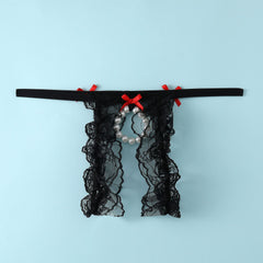 Bow Lace Hollow Crotch Strap Thong