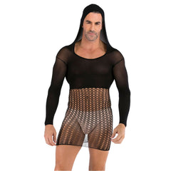 Hooded Plus-Size Hip-Wrap Mesh Tunic