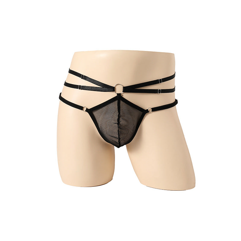 Black Yarn Perspective Elastic Thong