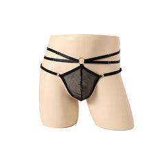 Black Yarn Perspective Elastic Thong