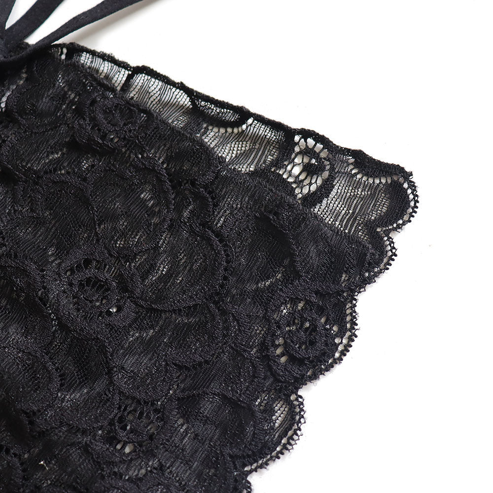 Halter Neck Sheer Mesh and Lace Bodysuit