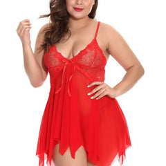 Romantic Sheer Lace Cup Babydoll Lingerie and Thong