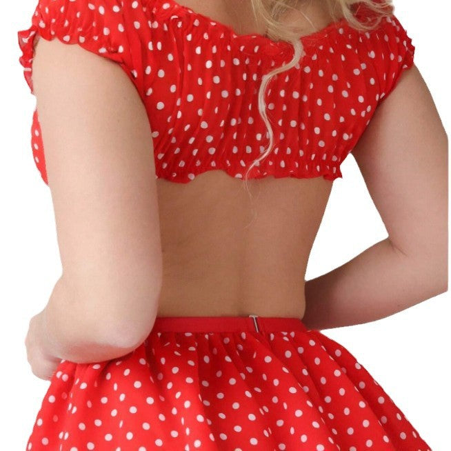 Polka Dot Crop Top and Ruffled Mini Skirt Set