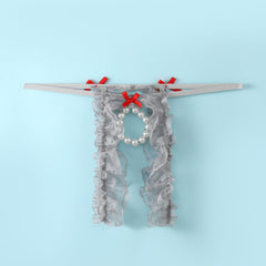 Bow Lace Hollow Crotch Strap Thong