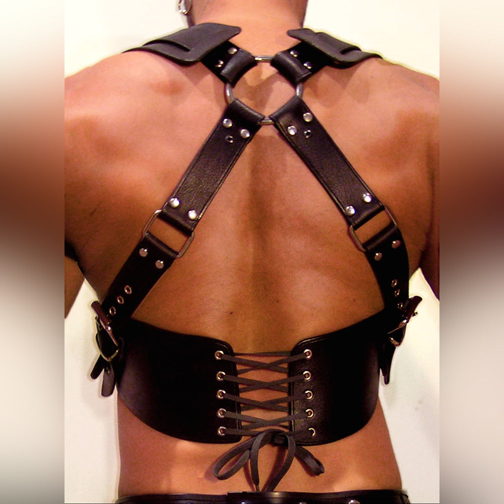 Black Macho Leather Bondage Clothing