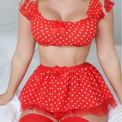 Polka Dot Crop Top and Ruffled Mini Skirt Set