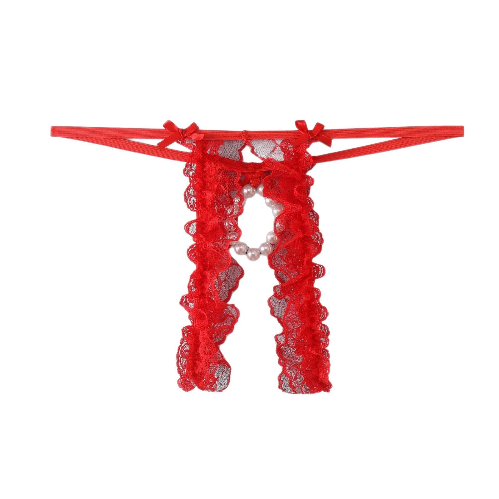 Bow Lace Hollow Crotch Strap Thong
