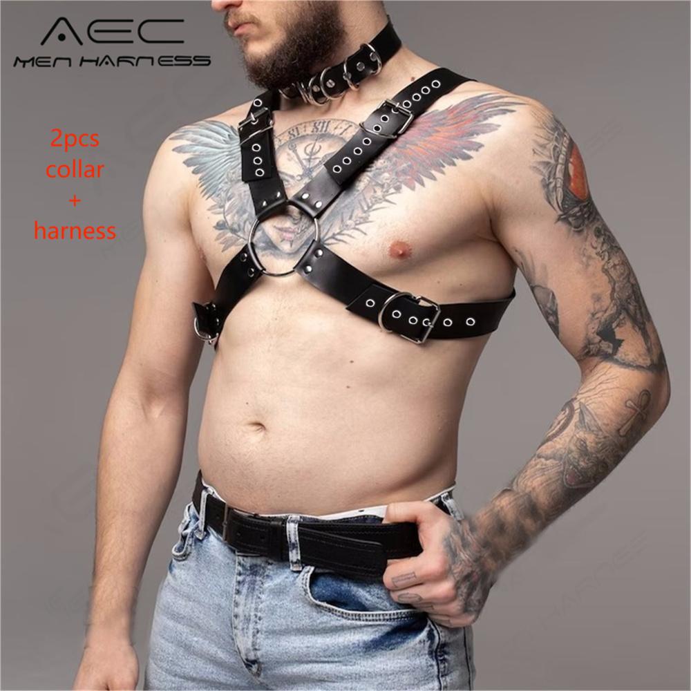 Leather suspender decorative bound shoulder straps