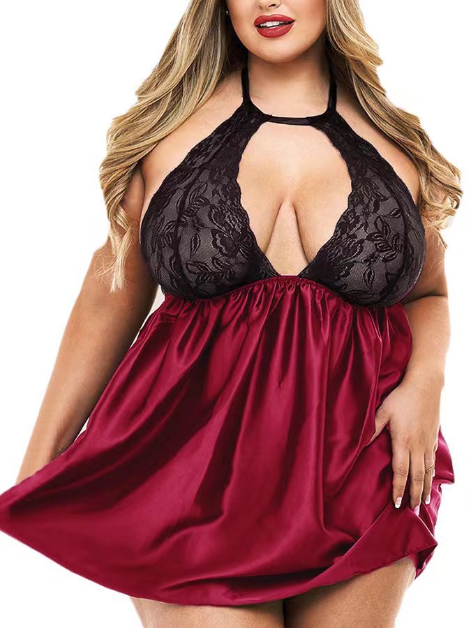Plus Size Halter Neck Babydoll with Lace Bust and Flowy Skirt