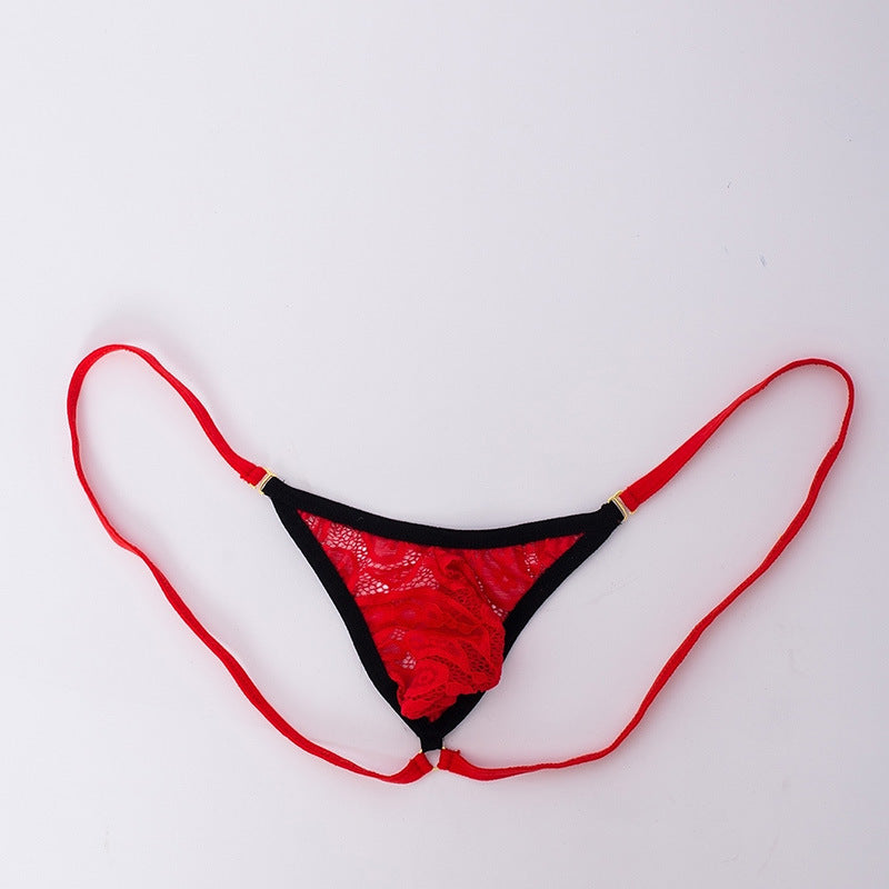 Red Low Rise Suspender Pocket Lace Thong
