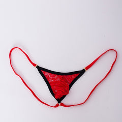 Red Low Rise Suspender Pocket Lace Thong