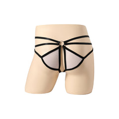 Black Yarn Perspective Elastic Thong