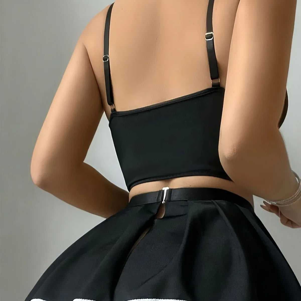 Lace Trim Maid Costume Set with Apron and Corset Top